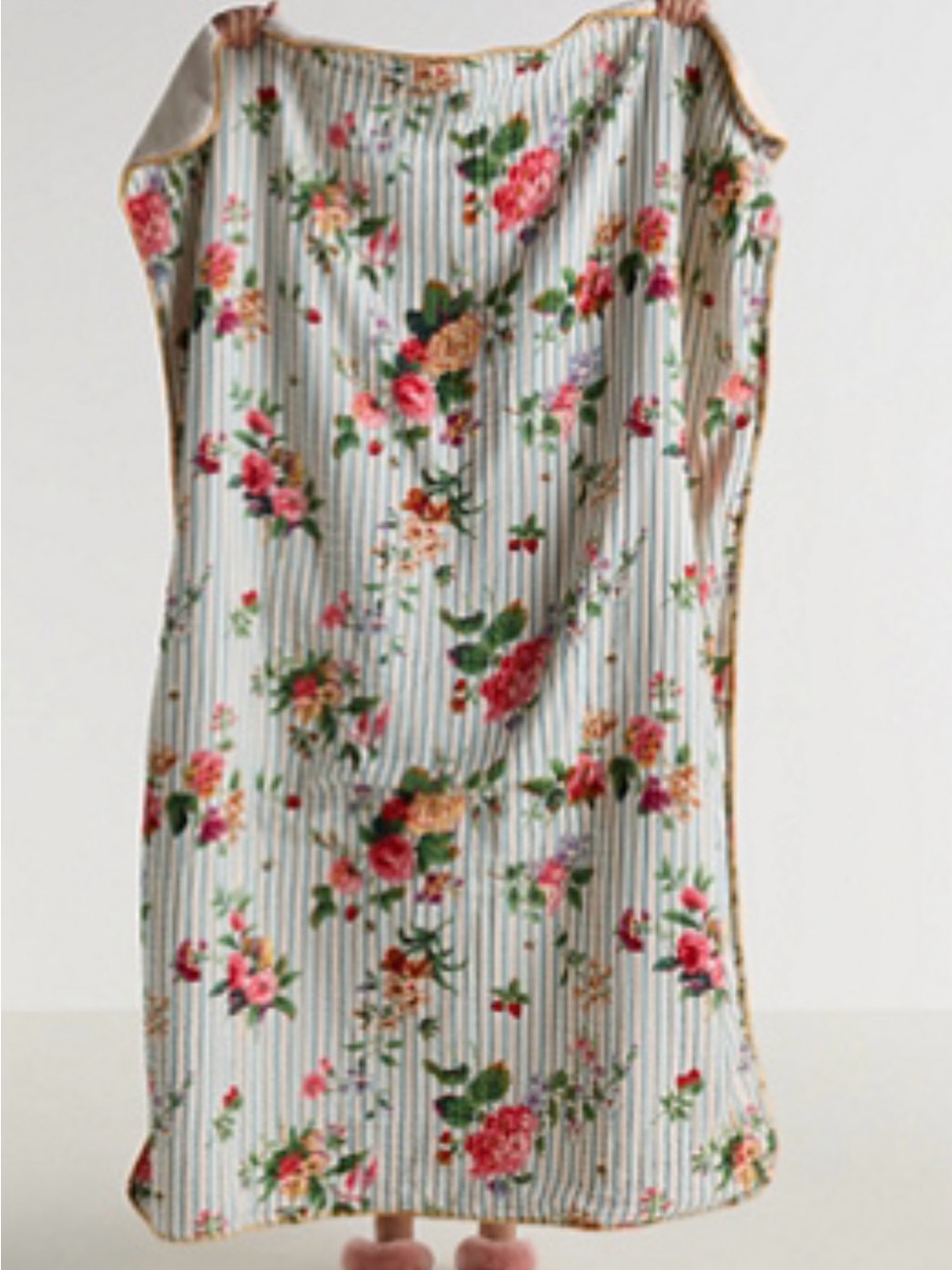 Anthropologie Mira Cotton Sherpa Floral Printed Throw Blanket NWT